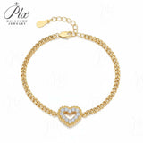 Heart Bracelet with 2mm Round Moissanite Diamond 925 Silver Plated White Yellow Gold Women's Daily Fishion Jewely Gift Favorite