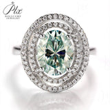 3CT Oval Shape Fancy Vivid Blue Moissanite  Double Halo Hollow Adjustable Ring