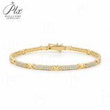 1mm Double-Row Round D-Color Moissanite Tennis Bracelet S925 Silver Plated With Yellow Gold First Choice For Gifting