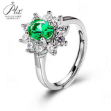 Sunflower Oval Shape Lab Created Emerald 1CT Solitaire Adjustable Ring