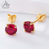 S925 Silver Lab Ruby Emerald Screw Earring 5.0mm Lab-Grown Gemstone Round Stone Fine Jewelry Gift Jewelry For Women Ear Jewel