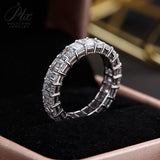 High Quality 4 Prong Emerald Cut DEF VS Lab Diamond Eternity Band 925 Sterling Silver Ring Proposal Ring