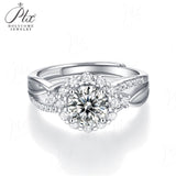 Floral Round Moissanite Twisted Double Band Adjustable Ring Women Only Gifts For Festivals And Anniversaries