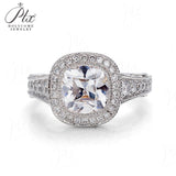 Vintage European Cut Cushion Halo Moissanite Ring Women Only Gifts For Festivals And Anniversaries