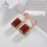 Lab Grown Gemstone Earrings Spark Emerald Cut 925 Sterling Silver Ruby/Emerald/Moissanite 2 Ways Wear for Women Hypoallergenic Versatile Daily Wear