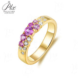 Ring Flower Bud Shape Lab Grown Pink Sapphire 10K 14K 925 Sterling Silver Wedding Band jewelry for Woman Men Romantic Charms