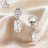 Moissanite Round Cut+Emerald Cut D White Earrings White Gold Yellow Gold Designer Studs Fine Jewelry Anniversary Wedding Gift