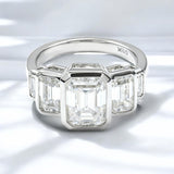 Moissanite Ring with Emerald Cut Crafted in 10K/14K/18K Gold Geometric Layered Band Vintage Wedding Ring Anniversary Gift for