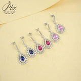 Water Drop Shaped Earrings Lab Grown Gemstone with Ruby Sapphire Padparadscha 925 Silver Earring for Women Girls Hypoallergenic