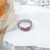 Ring Flower Bud Shape Lab Grown Pink Sapphire 10K 14K 925 Sterling Silver Wedding Band jewelry for Woman Men Romantic Charms