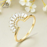 Sector Finger Ring with D Color Tifang-shaped Moissanite 10k 14k 18K Gold Plated 925 Silver for Daily Party Fine Jewely Gift
