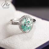 3CT Oval Shape Fancy Vivid Blue Moissanite Half Eternity Halo Adjustable Ring