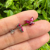 925 Sterling Silver / 10K / 14K / 18K Black-Plated Stud Earrings for Women - Butterfly Design with D-Color Moissanite Ruby Sapphire & Emerald