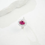 Flower Ring with 1.7-2.5CT Oval Lab Grown Ruby Sapphire Colombian Padparadscha 925 Silver Women Engagement Christmas Party Gift