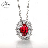 1CT Oval Cut Lab Ruby Floral Halo Pendant Necklace