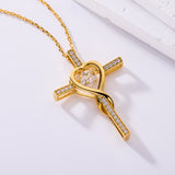 Moissanite Necklace 1CT 6.5mm Heart-Cross Pendant 925 Sterling Silver Women Wedding/Anniversary Special Gift Fine Jewelry Charms