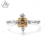 Flower Asscher Cut Champagne Moissanite Ring Women Only Gifts For Festivals And Anniversaries
