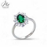 Flower Ring with 1.7-2.5CT Oval Lab Grown Ruby Sapphire Colombian Padparadscha 925 Silver Women Engagement Christmas Party Gift