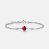 Lab-Grown Gemstone Bracelet Round Ruby Colombian Paraiba Four-Prong 925 Sterling Silver CZ Accents Christmas Gift NoFade Quality