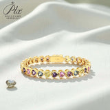 Rainbow Zircon Bracelet Heart Cut Stones Bright Multi-Color Shine Trendy Adjustable Fashion Accessory for Women Gift-Giving