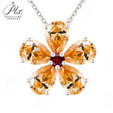 925 Sterling Silver 3EX Cut Pear Moissanite D Color Champagne VVS1 Five-petal Collarbone Necklace– Perfect for Daily Wear