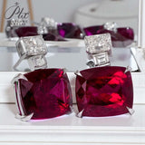 Lab-Grown Gemstone Earrings with D Color Moissanite 925 Silver Chubby Rectangular Anniversary Gift Hypoallergenic