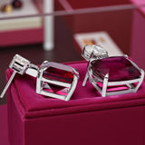 Lab-Grown Gemstone Earrings with D Color Moissanite 925 Silver Chubby Rectangular Anniversary Gift Hypoallergenic