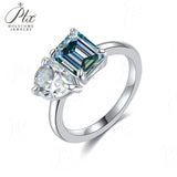 Two-stone Ring Emerald Pear Shape Moissanite Grown Gemstone 925 Sterling Silver Classical Anniversary Gift Couple Holiday Gift
