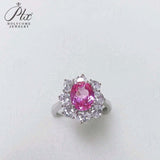 Flower Ring with 1.7-2.5CT Oval Lab Grown Ruby Sapphire Colombian Padparadscha 925 Silver Women Engagement Christmas Party Gift