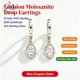 Moissanite Earrings 1-2ct Marquise Cut D Color VVS1 925 Sterling Silver GRA Hypoallergenic Non Tarnish Office Wear Gift