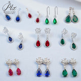 Lab Grown Gemstone Earrings 3.4-5.9CT Pear Ruby Sapphire Colombia Side Moisanite S925 Ear Studs Women Christmas Party Gift