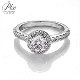 Customised Light Vivid Blue Round Cut 1CT Moissanite 925 Sterling Silver Halo Half-Eternity Ring