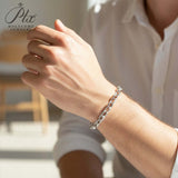 Clasp Bracelet with 1.2mm D Color Round Moissanite S925 Silver Plated Chain for Man Minimalist Delicate Jewelry Gift Daily