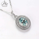 3CT Oval Shape Fancy Vivid Blue Moissanite S925 Sterling Silver Double Hollow Halo Pendant Necklace