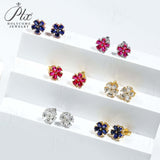 Flower-Shaped Earring Jewelry with Moissanite/Sapphire/Ruby 925 Sterling Silver Plated Screwback Earrings for Women