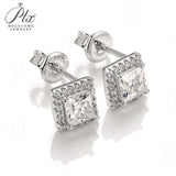 Princess Cut Moissanite Halo Stud Earrings Women Only Gifts For Festivals And Anniversaries