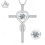Moissanite Necklace 1CT 6.5mm Heart-Cross Pendant 925 Sterling Silver Women Wedding/Anniversary Special Gift Fine Jewelry Charms