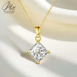 Princess Cut Classic Necklace 1/2/3CT D Color Moissanite S925 Plated White Yellow Rose Gold Chain for Engagement Chrisrmas Charm