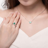 1CT Emerald Cut Lab Created Emerald Halo Pendant Necklace