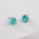 Round Colored Gemstones Earrings with Ruby Sapphire Colombia Padparadscha Paraiba S925 Four-claw Six-claw Design Fishion Gift