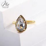 Engagement Ring Salt and Pepper Moissanite Diamond Pear Cut 925 Sterling Silver Plated with 18k Gold Wedding Jewelry Vintage