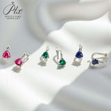 Chubby Triangle Colored Gemstone Earrings with 1.6-2CT Ruby Sapphire Colombia for Women's Gentle Fashionable Jewerly Ear Studs