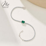 White Gold Emerald Cut Bracelet with Lab Grown Emerald Ruby Sapphire Cultured Gemstone Tennis Bracelet Fine Jewelry Gift