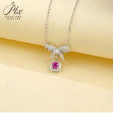 Lab-Grown Ruby and Sapphire Necklace 925 Sterling Silver Vibrant Cushion-Cut Pendant Stackable Exquisite Jewelry for Women
