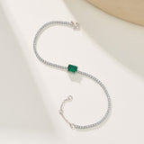 White Gold Emerald Cut Bracelet with Lab Grown Emerald Ruby Sapphire Cultured Gemstone Tennis Bracelet Fine Jewelry Gift