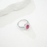 Flower Ring with 1.7-2.5CT Oval Lab Grown Ruby Sapphire Colombian Padparadscha 925 Silver Women Engagement Christmas Party Gift