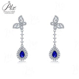 4X6mm Lab Grown Gemstone Earrings Ruby Sapphire Colombia S925 Butterfly Long Earring for Women Fashionable Christmas Party Daily
