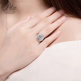 3CT Oval Shape Fancy Vivid Blue Moissanite  Double Halo Hollow Adjustable Ring