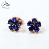 Flower-Shaped Earring Jewelry with Moissanite/Sapphire/Ruby 925 Sterling Silver Plated Screwback Earrings for Women