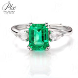 Adjustable 2CT Emerald Shape Lab Created Emerald 3-Stone Ring